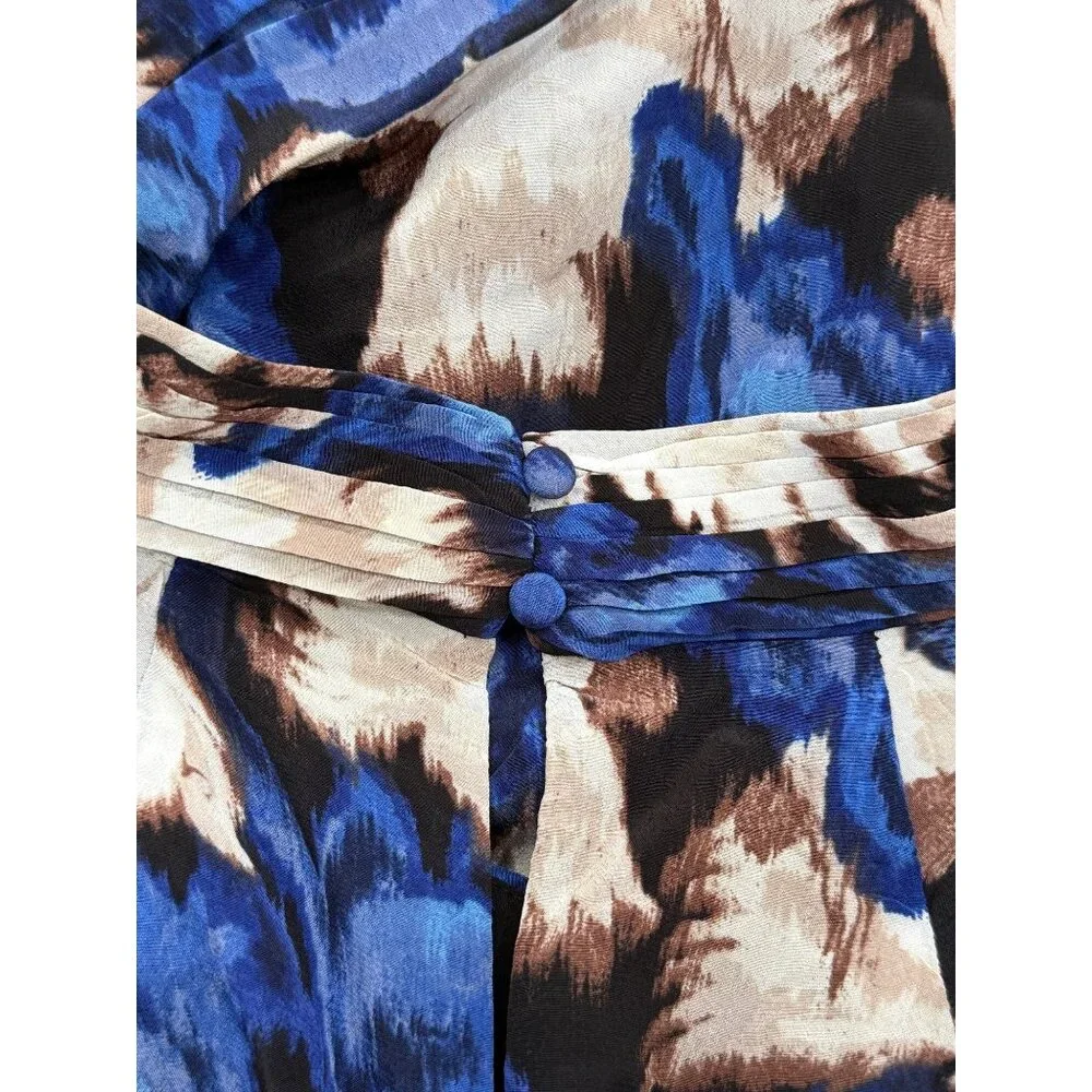 White House Black Market Womens Size 4 Draped Midi Wrap Dress Blue & Beige - Picture 6 of 8